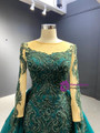 Attractive Dark Green Mermaid Appliques Beading Prom Dress With Train