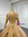 Gold High Neck Appliques Sequins Long Sleeve Prom Dress