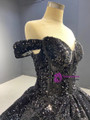 Black Sequins Off the Shoulder Ball Gown Prom Dress