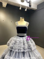 Sweet Gray Blue Tulle Pleats Tiers Prom Dress