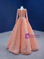 Orange Tulle Square Neck Beading Sequins Long Sleeve Prom Dress