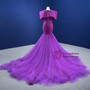 Marvelous Purple Mermaid Tulle Beading Pearls Prom Dress