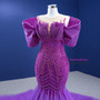 Marvelous Purple Mermaid Tulle Beading Pearls Prom Dress