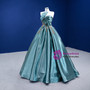 Green Satin Strapless Pleats Beading Prom Dress