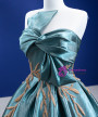 Green Satin Strapless Pleats Beading Prom Dress