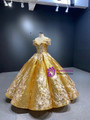 Adorable Gold Sequins Appliques Prom Dress