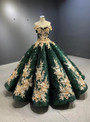 Green Sequins Champagne Appliques Off the Shoulder Prom Dress