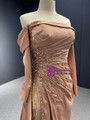 Champagne Satin Long Sleeve Beading With Removable Sleeve