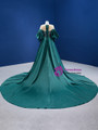 Green Satin Sequins Trumpet Sleeve Beading Prom Dress