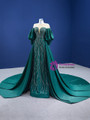 Green Satin Sequins Trumpet Sleeve Beading Prom Dress