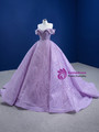Purple Tulle Sequins Off the Shoulder Ball Gown Prom Dress