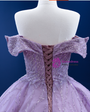 Purple Tulle Sequins Off the Shoulder Ball Gown Prom Dress
