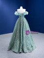 Green Tulle Sequins Off the Shoulder Prom Dress