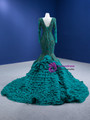 Green Mermaid V-neck Long Sleeve Beading Prom Dress
