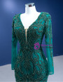 Green Mermaid V-neck Long Sleeve Beading Prom Dress