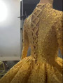 Gold High Neck Long Sleeve Sequins Prom Dress