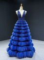 Romantic Royal Tulle Tiers V-neck Beading Prom Dress