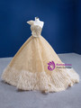 Champagne Strapless Tulle Sequins Beading Prom Dress With Feather