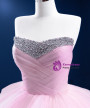 Pink Strapless Pleats Crystal Prom Dress