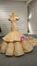 Champagne Mermaid Appliques Prom Dress With Train