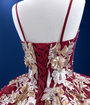 Burgundy Tulle 3D Spaghetti Straps Appliques Prom Dress