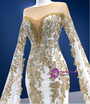 White Mermaid Long Sleeve Gold Sequins Appliques Crystal Prom Dress