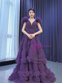 Fabulous Purple Tulle V-neck Pleats Prom Dress