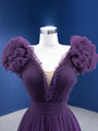 Fabulous Purple Tulle V-neck Pleats Prom Dress