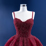 Burgundy Spaghetti Straps Tulle Beading Prom Dress