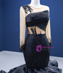 Black Mermaid Organza Long Sleeve Beading Pleats Prom Dress
