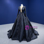 Black Satin Long Sleeve Sequins Beading Prom Dress