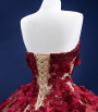 Gold Sequins Burgundy 3D Appliques Beading Prom Dress