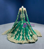 Green Mermaid Gold Sequins Appliques Crystal Prom Dress