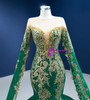 Green Mermaid Gold Sequins Appliques Crystal Prom Dress
