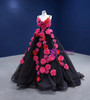 Black Tulle Spaghetti Straps Flower Prom Dress
