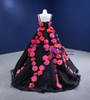 Black Tulle Spaghetti Straps Flower Prom Dress