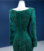 Green Mermaid Long Sleeve Square Neck Appliques Beading Prom Dress