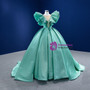 Green See Through V-neck Neck Ball Gown Satin Prom Dress