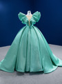 Green See Through V-neck Neck Ball Gown Satin Prom Dress