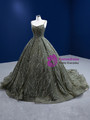 Gray Green Spaghetti Straps Tulle Sequins Prom Dress
