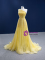 Yellow Tulle One Shoulder Beading Sequins Prom Dress