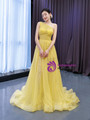 Yellow Tulle One Shoulder Beading Sequins Prom Dress
