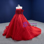 Red Tulle Long Sleeve Off the Shoulder Prom Dress