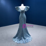 Simple Blue Mermaid Satin  V-neck Beading Prom Dress