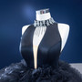 Black Tulle Hi Lo High Neck Crystal Beading Prom Dress