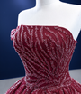 Burgundy Tulle Strapless Beading Sequins Prom Dress