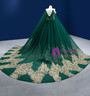 Green Tulle Sequins Appliques Spaghetti Straps Pearls Prom Dress