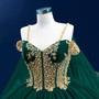 Green Tulle Sequins Appliques Spaghetti Straps Pearls Prom Dress