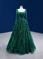 Green Sequins Square Neck Long Sleeve Prom Dress
