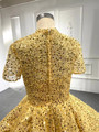 Gold Ball Gown Sequins High Neck Short Sleeve Prom Dress
